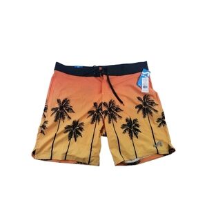 Surf Style Men's Orange Palm Tree Swim Board Shorts 38 NWT